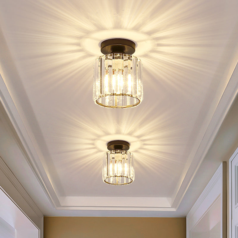 Moderne, schlichte Deckenleuchte mit klarem, gestreiftem Glasschirm, halbbündige Lampe für Schlafzimmer