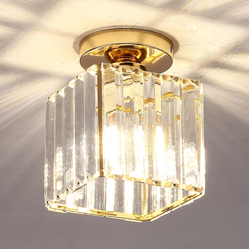 Moderne, schlichte Deckenleuchte mit klarem, gestreiftem Glasschirm, halbbündige Lampe für Schlafzimmer