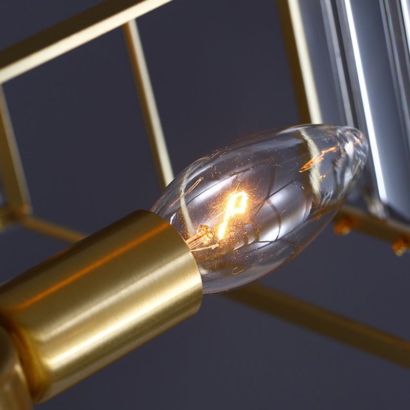 Marco de metal hexágono Luz colgante Bloque de cristal moderno 3 Cabezas Gold Hanging Techo Luz