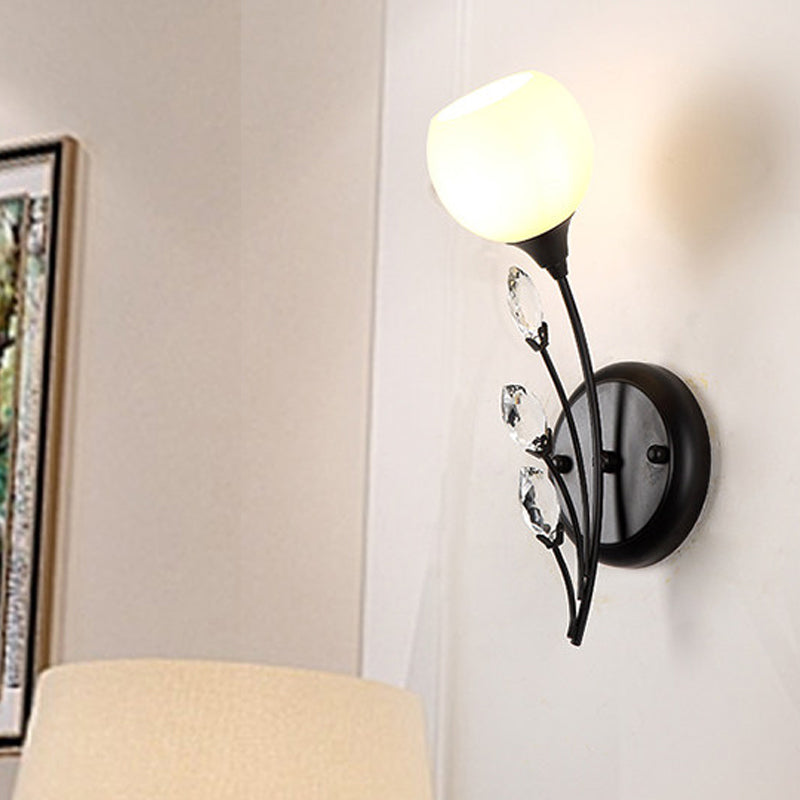 Bulle Shade White Glass Sconce Lightture Rustic 1/2 Lights Dining Room Mur Murd Murd en noir