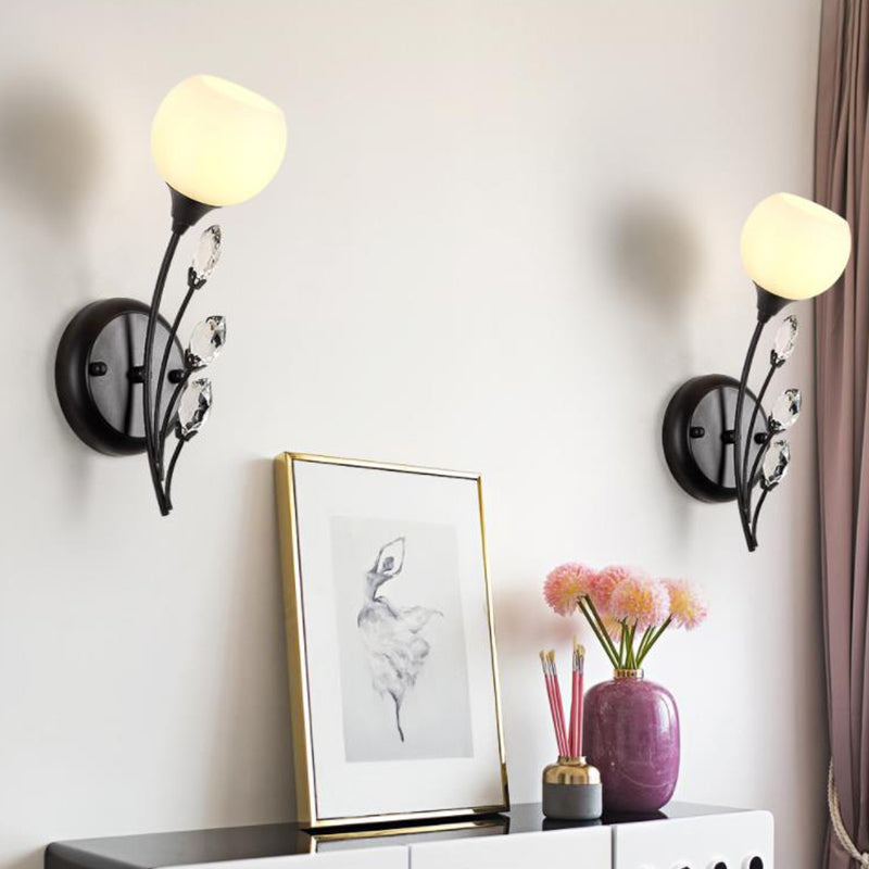 Bulle Shade White Glass Sconce Lightture Rustic 1/2 Lights Dining Room Mur Murd Murd en noir