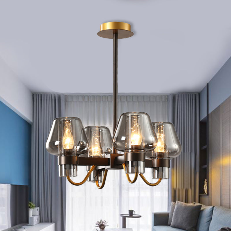 Colonial Style Wine Cup Ceiling Chandelier 4 Lights Clear/Blue/Amber Glass Hanging Pendant Light