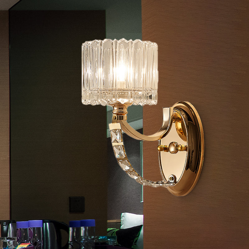 1 Head Bedroom Wall Light Modern Brass Sconce Light Fixture with Bowl/Cylinder Clear Glass Shade