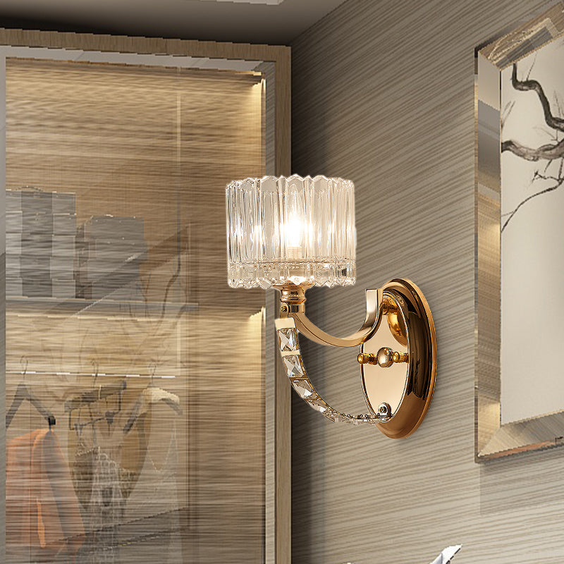 1 Head Bedroom Wall Light Modern Brass Sconce Light Fixture with Bowl/Cylinder Clear Glass Shade