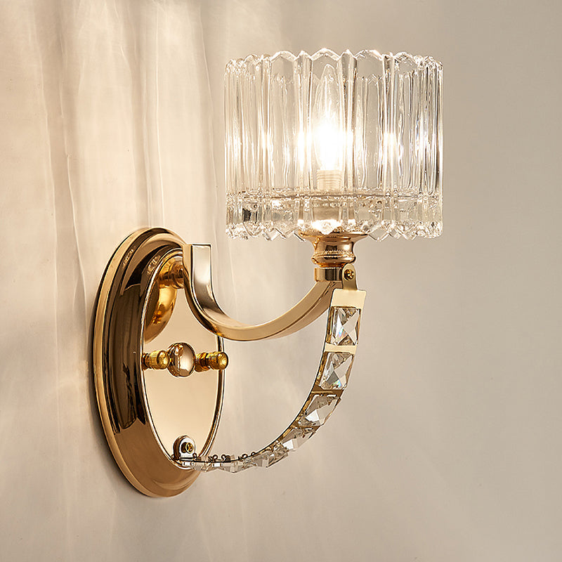 1 Head Bedroom Wall Light Modern Brass Sconce Light Fixture with Bowl/Cylinder Clear Glass Shade