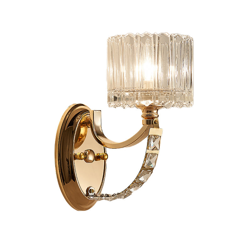 1 Head Bedroom Wall Light Modern Brass Sconce Light Fixture with Bowl/Cylinder Clear Glass Shade