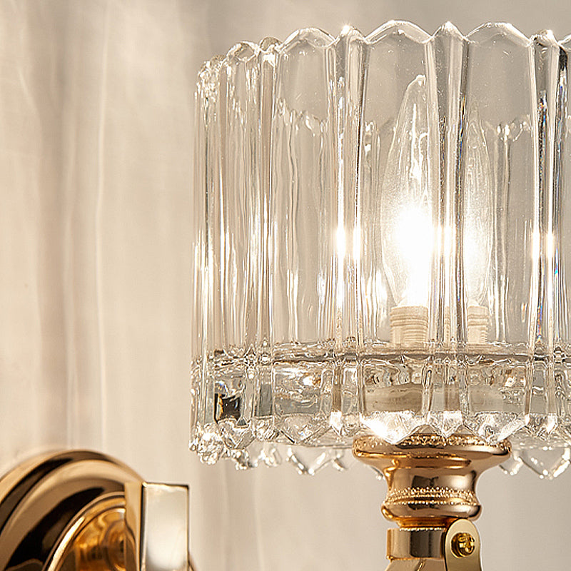 1 Head Bedroom Wall Light Modern Brass Sconce Light Fixture with Bowl/Cylinder Clear Glass Shade