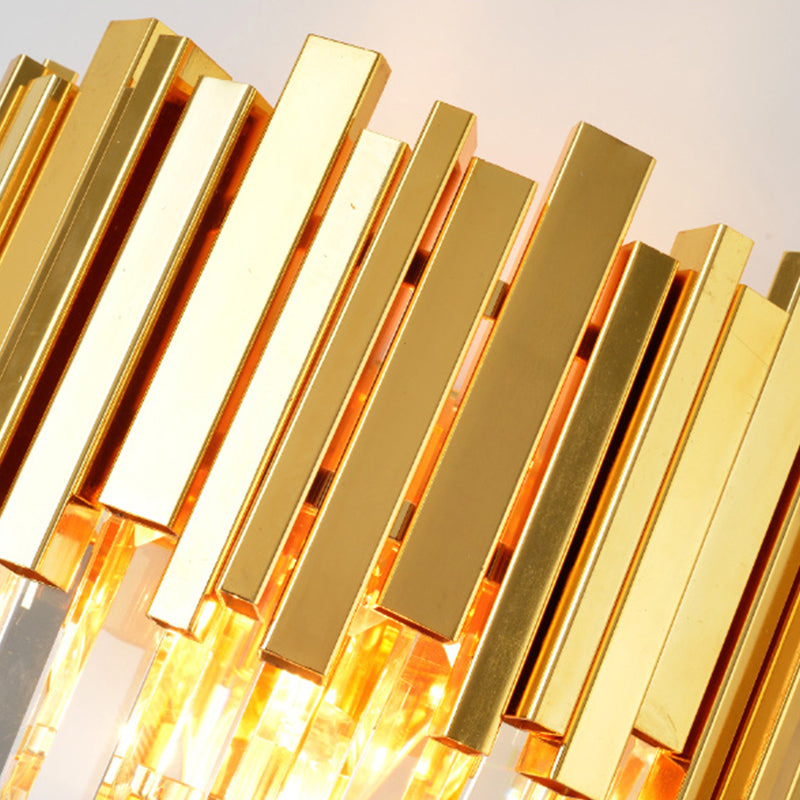 4 Layers Wall Light Fixture Postmodern Tri-Sided Crystal Rod 2 Heads Gold Sconce Light