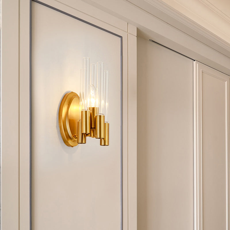Gold Tube Wall Mount Light Nordic 1 Head Clear Glass Sconce Light Fixture for Living Room