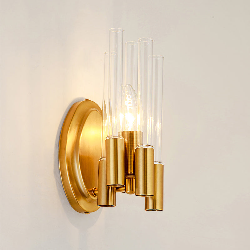 Gold Tube Wall Mount Light Nordic 1 Head Clear Glass Sconce Light Fixture for Living Room