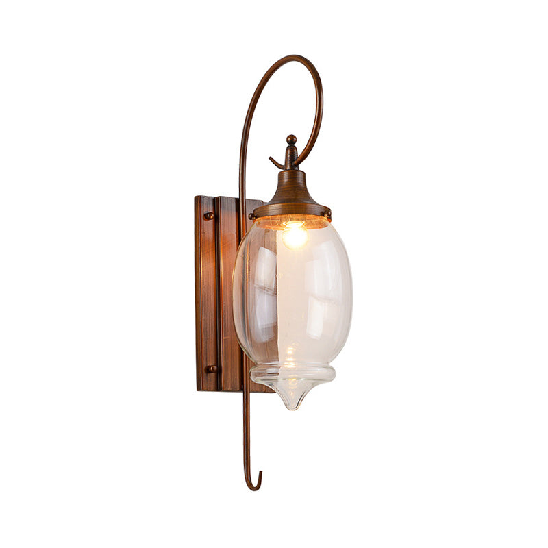 Brown 1 Light Wall Lighting Fixture Traditional Clear Glass Bottle Sconce for Outdoor