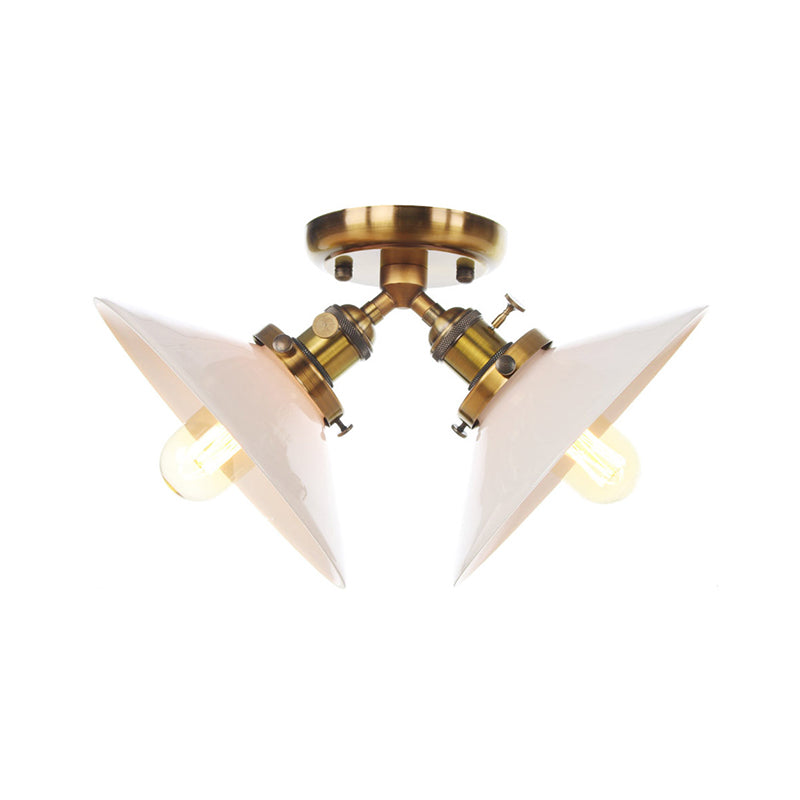 Warehouse Style Flared Semi Mount Lighting Iron 2 Bulbs Indoor Semi Flush Ceiling Light in Black/Bronze