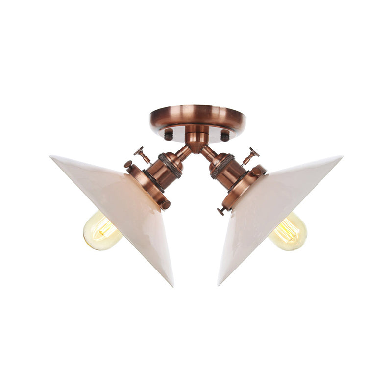 Warehouse Style Flared Semi Mount Lighting Iron 2 Bulbs Indoor Semi Flush Ceiling Light in Black/Bronze