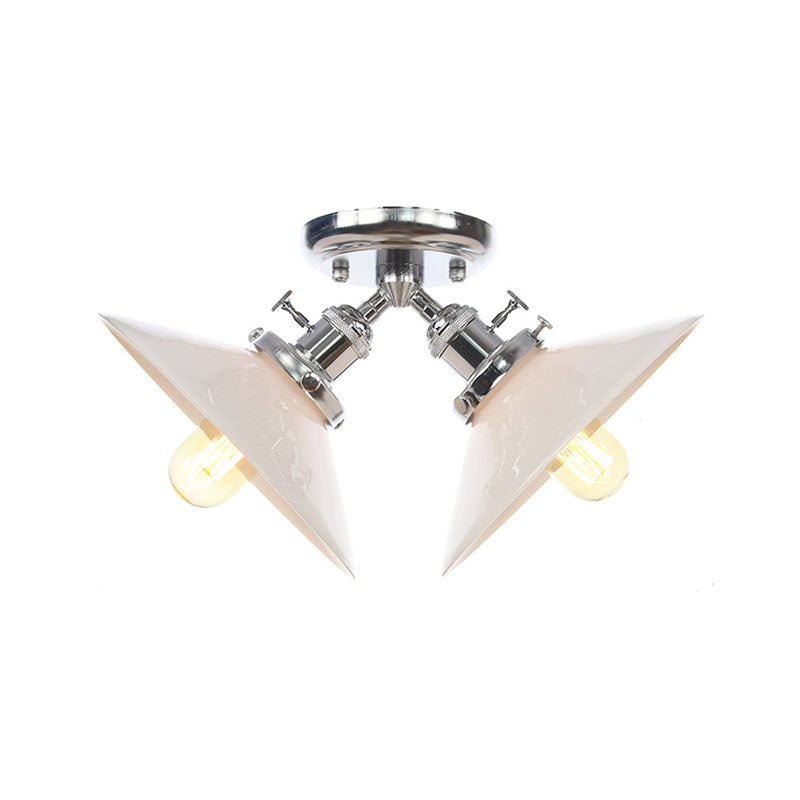 Warehouse Style Flared Semi Mount Lighting Iron 2 Bulbs Indoor Semi Flush Ceiling Light in Black/Bronze