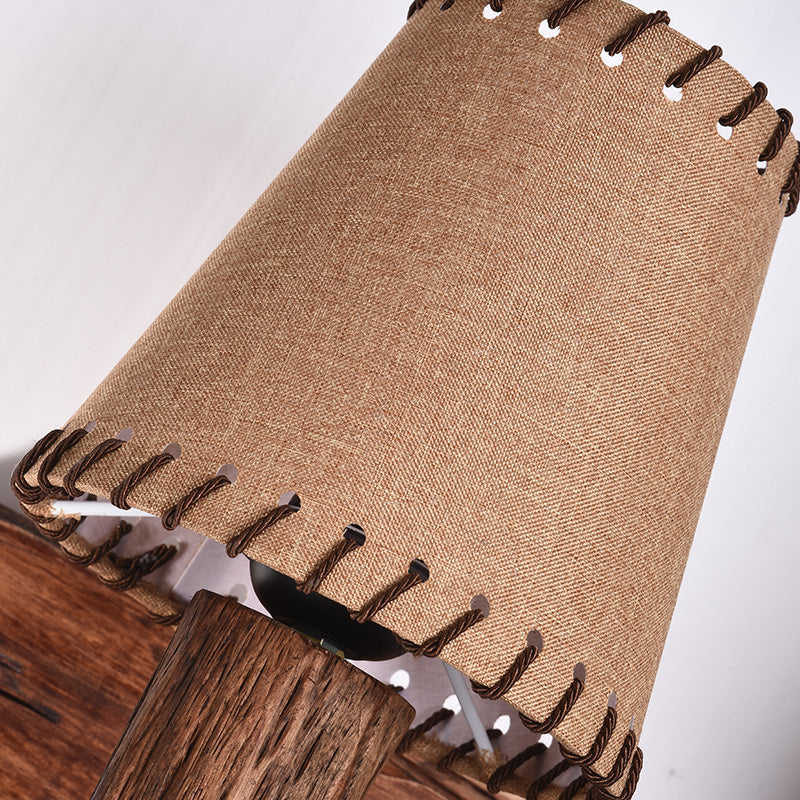 Vintage Tapered Sconce Light 1/2 Lights Fabric Wall Mounted Lighting in Wood for Dining Room
