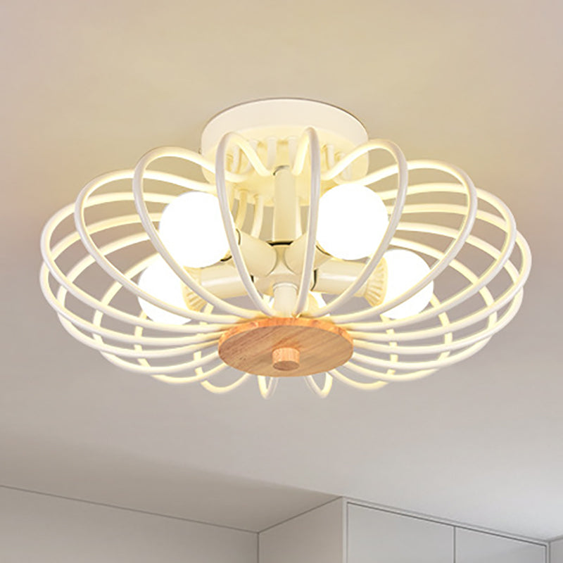 Luz de montaje semi-flush en forma de metal estilo industrial de 3/5 cabezas de luz de techo negro/blanco con marco de alambre