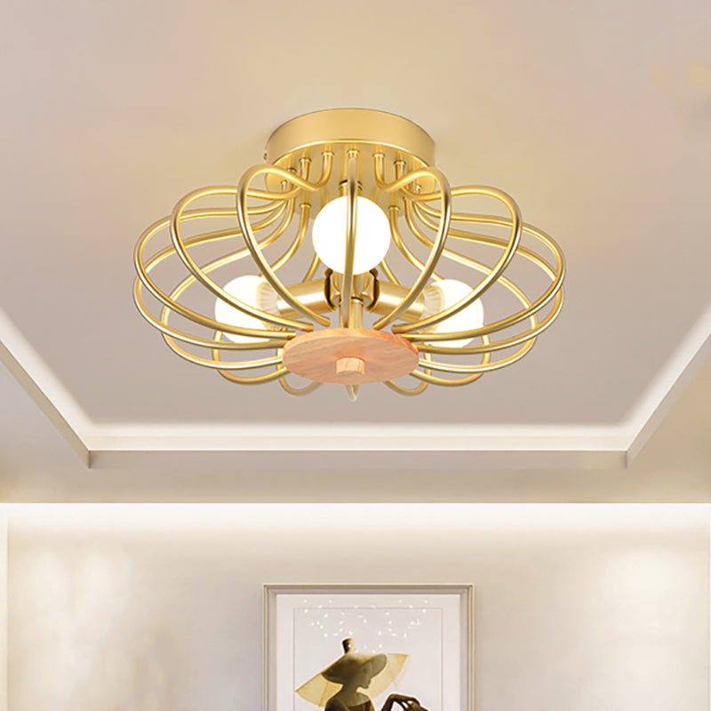 Luz de montaje semi-flush en forma de metal estilo industrial de 3/5 cabezas de luz de techo negro/blanco con marco de alambre