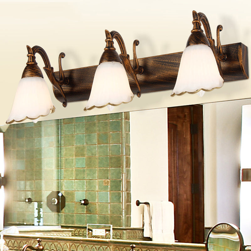Lampada da parete del bagno del bagno Classic Opal Glass 2/3/4 Luci Bronzo/Luce di trucco bianco