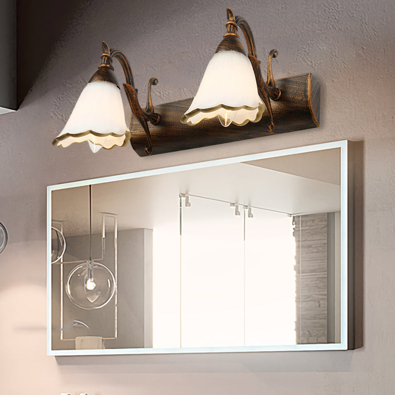 Lampada da parete del bagno del bagno Classic Opal Glass 2/3/4 Luci Bronzo/Luce di trucco bianco
