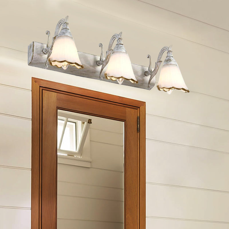 Lampada da parete del bagno del bagno Classic Opal Glass 2/3/4 Luci Bronzo/Luce di trucco bianco