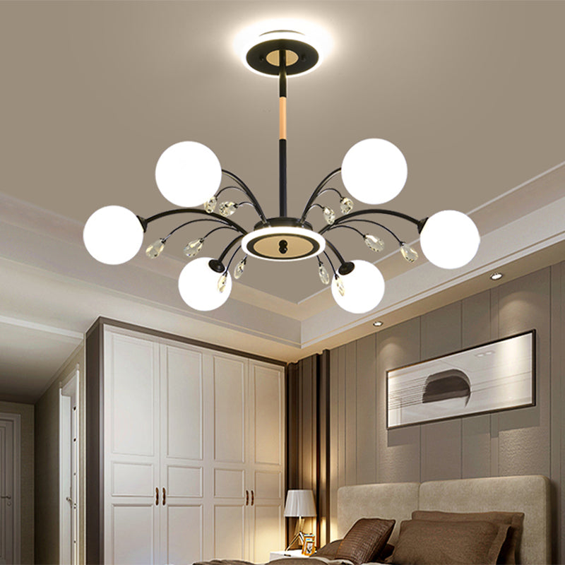Spherical Chandelier Lighting Ultra-Contemporary Milk Glass Hanging Ceiling Lights for Living Room