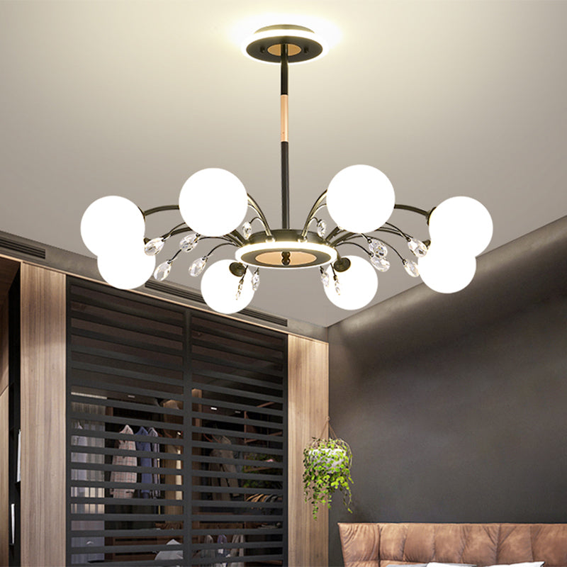 Spherical Chandelier Lighting Ultra-Contemporary Milk Glass Hanging Ceiling Lights for Living Room