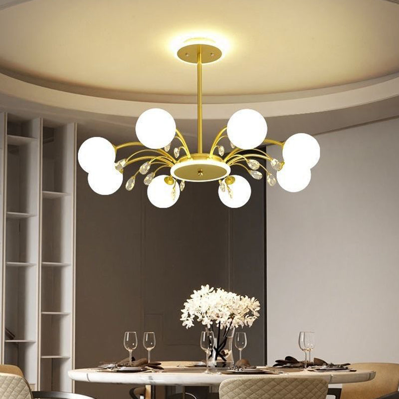 Spherical Chandelier Lighting Ultra-Contemporary Milk Glass Hanging Ceiling Lights for Living Room