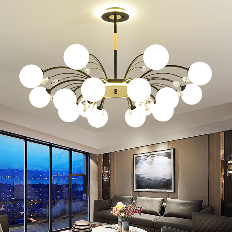 Spherical Chandelier Lighting Ultra-Contemporary Milk Glass Hanging Ceiling Lights for Living Room