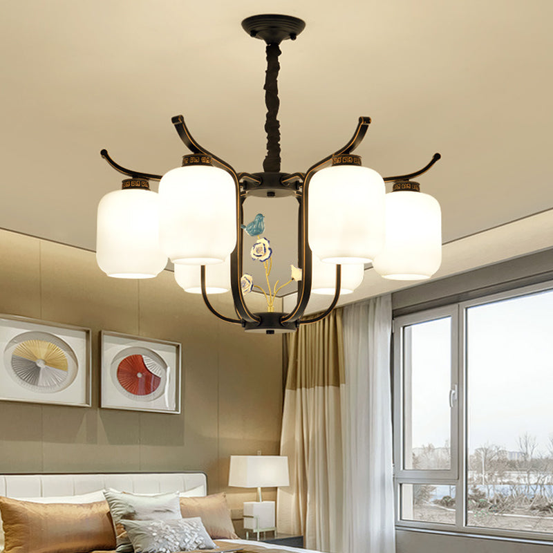 Cylinder Chandelier Pendant Light Contemporary Style Milk Glass Hanging Light Fixtures for Living Room