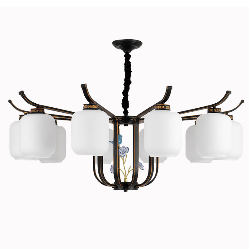 Cylinder Chandelier Pendant Light Contemporary Style Milk Glass Hanging Light Fixtures for Living Room