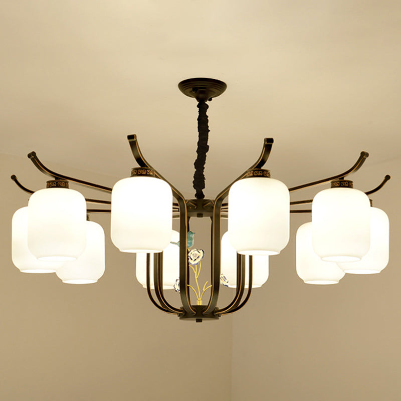 Cylindre lustre pendentif léger en verre de lait de style contemporain luminaires suspendus pour le salon