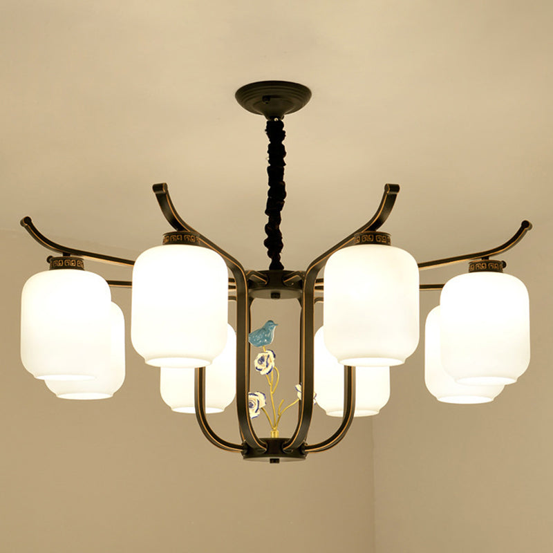 Cylindre lustre pendentif léger en verre de lait de style contemporain luminaires suspendus pour le salon