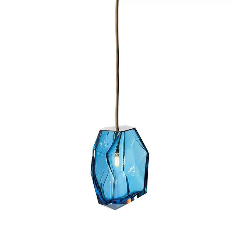 Gem Pendant Light Fixture Contemporary Blue Glass 1 Head Bedroom Hanging Ceiling Light