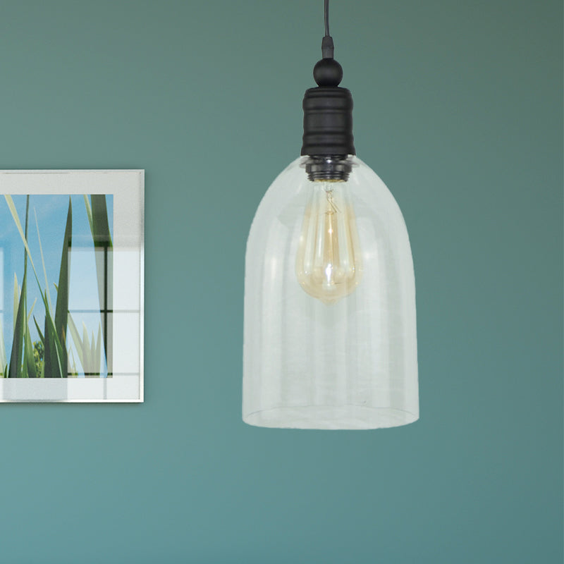 Vidrio transparente DOME ALAGADO Luz colgante lámpara modernismo 1 cabeza de techo de colgante negro