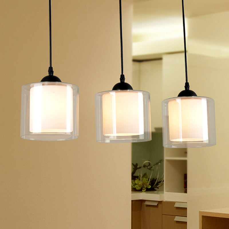 Cylinder White Glass Hanging Light Contemporary 1 Head Pendant Lighting Fixture for Dining Room