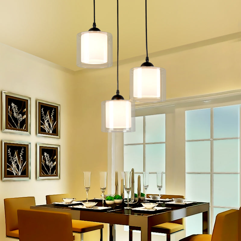 Cylinder White Glass Hanging Light Contemporary 1 Head Pendant Lighting Fixture for Dining Room