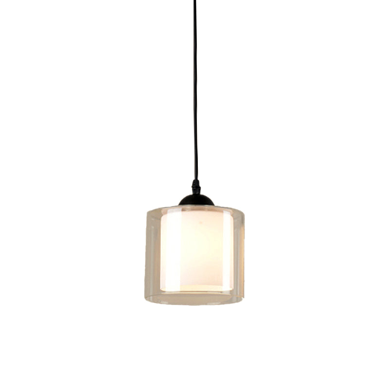 Cylinder White Glass Hanging Light Contemporary 1 Head Pendant Lighting Fixture for Dining Room
