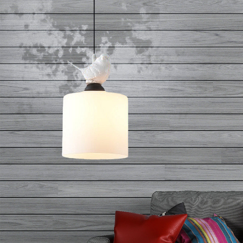 Cilindro Barra de té Luz de lámpara de lámpara de vidrio blanco 1 Lámpara de lámpara colgante de estilo simple