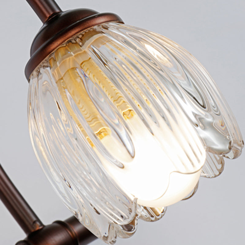 Flower Bathroom Wall Lamp Vintage Clear Textured Glass 2/3/4 Lights Copper Make-Up Lighting