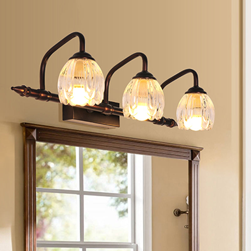 Flower Bathroom Wall Lamp Vintage Clear Textured Glass 2/3/4 Lights Copper Make-Up Lighting