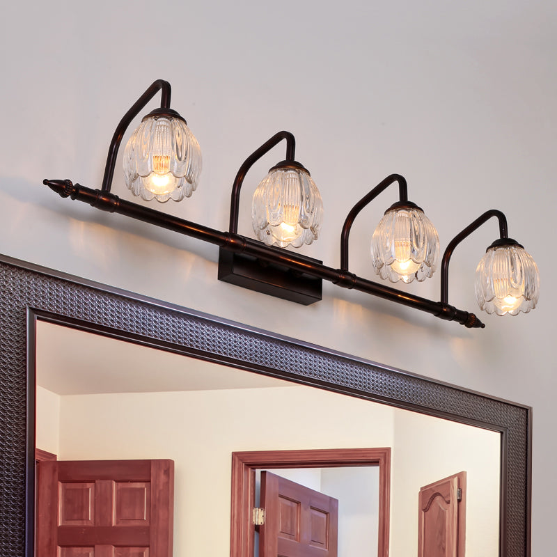 Flower Bathroom Wall Lamp Vintage Clear Textured Glass 2/3/4 Lights Copper Make-Up Lighting