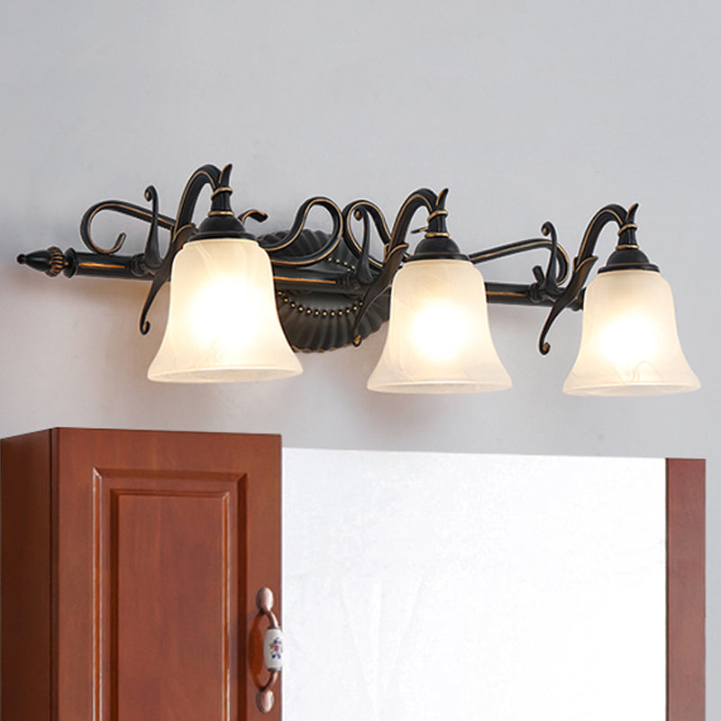Frostedglas Bronze -Leuchten Bell 2/3 Lichter traditionelle Wandmontage Waschtisch Licht für Badezimmer