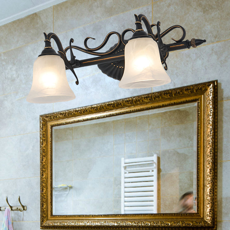 Frostedglas Bronze -Leuchten Bell 2/3 Lichter traditionelle Wandmontage Waschtisch Licht für Badezimmer