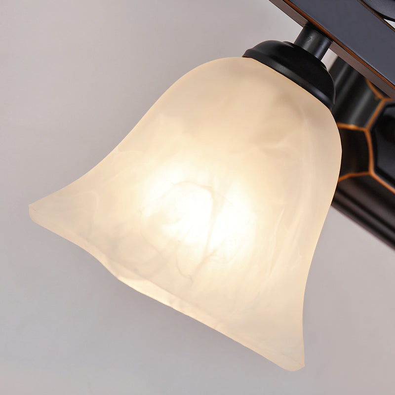 Classic Bell Vanity Lamp 2/3 Lights Frosted Glass Wall Mounted Light in Black for Bathroom