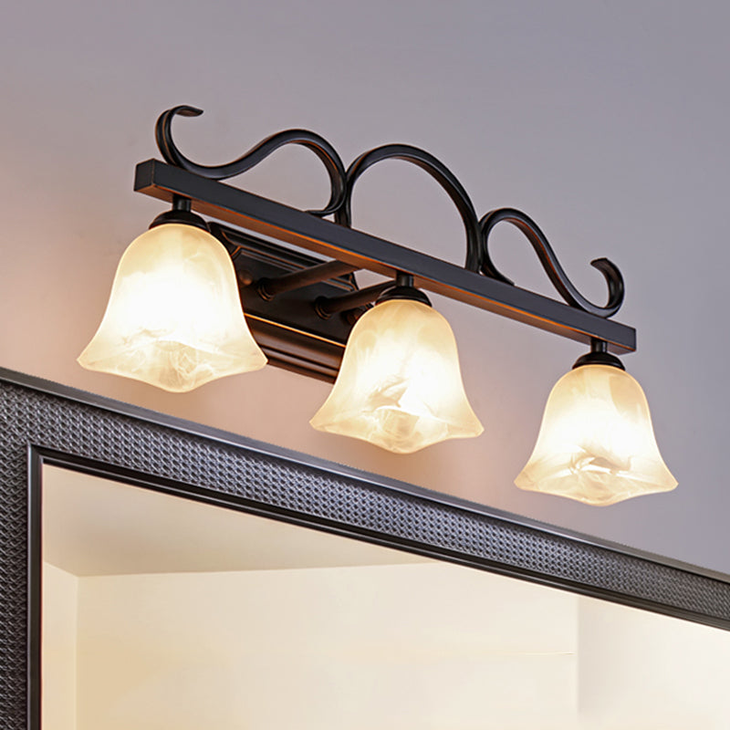 Classic Bell Vanity Lamp 2/3 Lights Frosted Glass Wall Mounted Light in Black for Bathroom