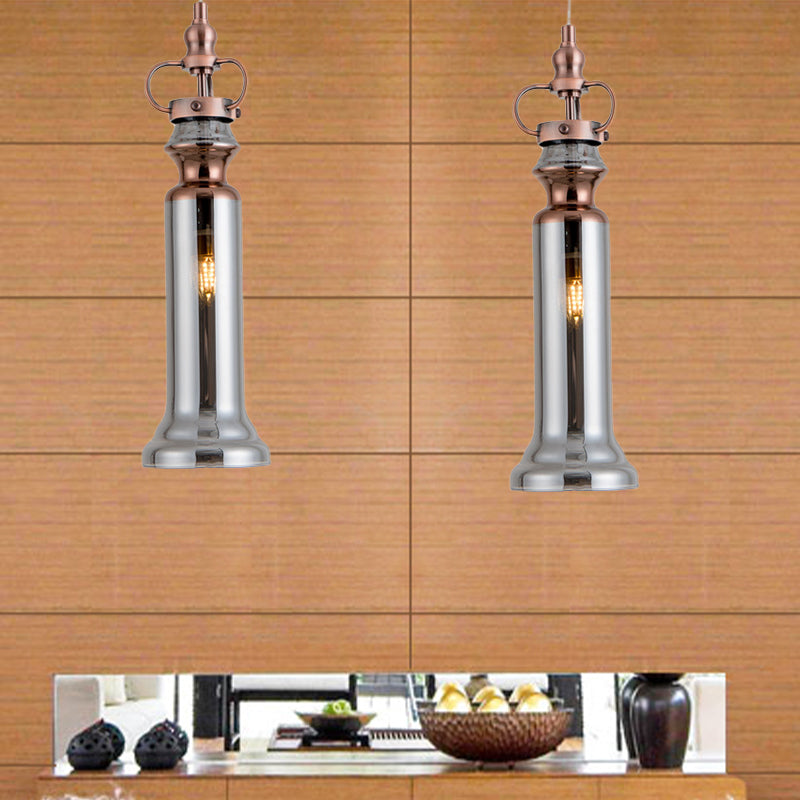 Lámpara colgante moderna de cilindro humo gris/cognac vidrio 1 luz de techo colgante de dormitorio ligero