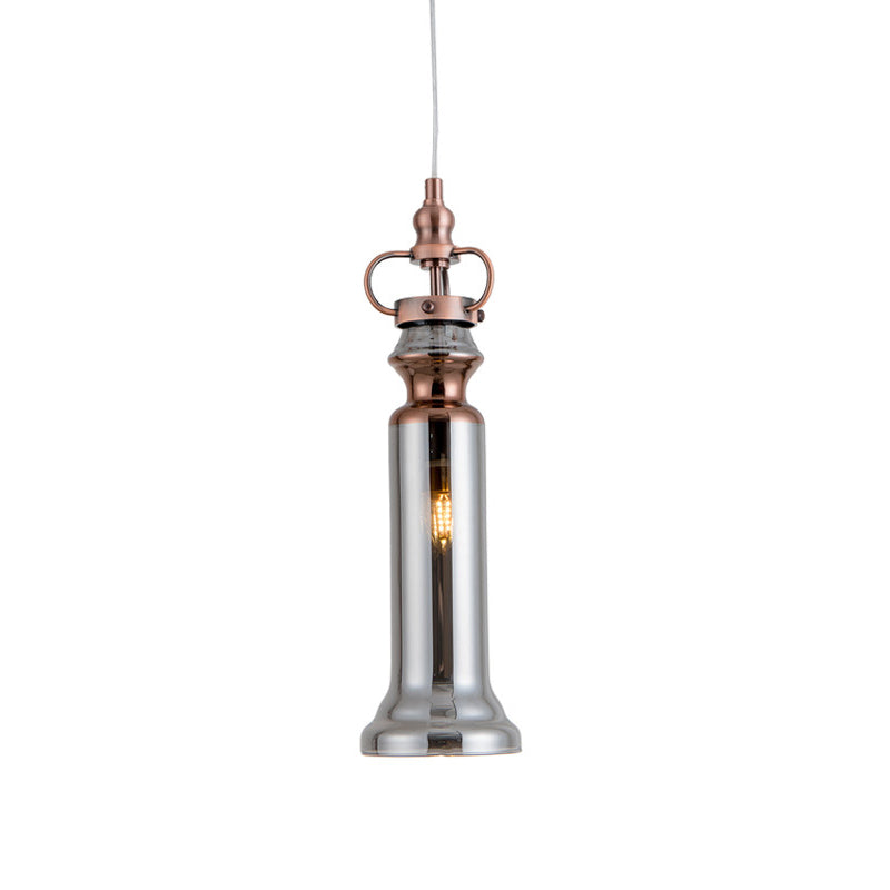 Lámpara colgante moderna de cilindro humo gris/cognac vidrio 1 luz de techo colgante de dormitorio ligero