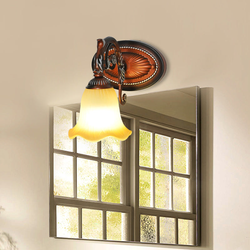 Flared Bathroom Vanity Lamp Traditional Frosted Glass 1/2/3 Lights Copper Sconce Light Fixture