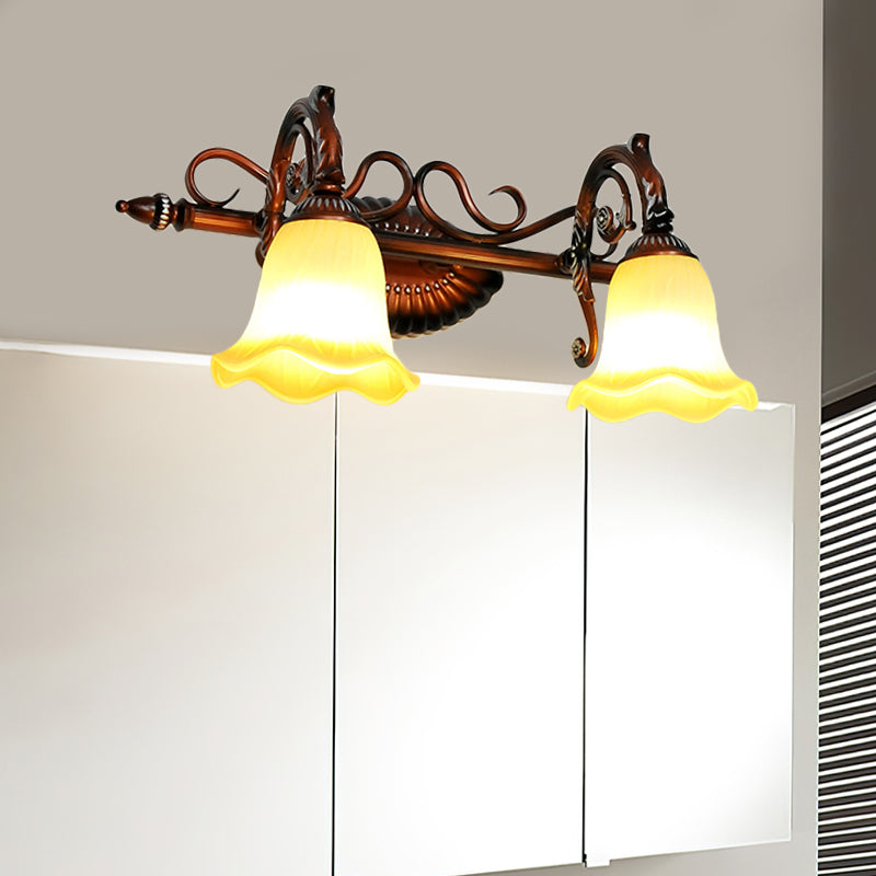 Flared Bathroom Vanity Lamp Traditional Frosted Glass 1/2/3 Lights Copper Sconce Light Fixture