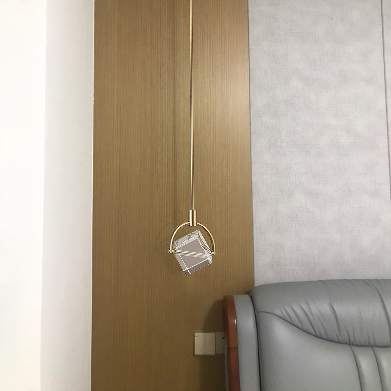 Helder glazen kubieke hangende lampkit eigentijds goud hanglamp plafondlicht voor slaapkamer